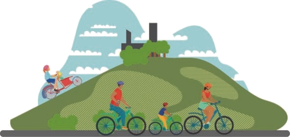 Family biking illustration